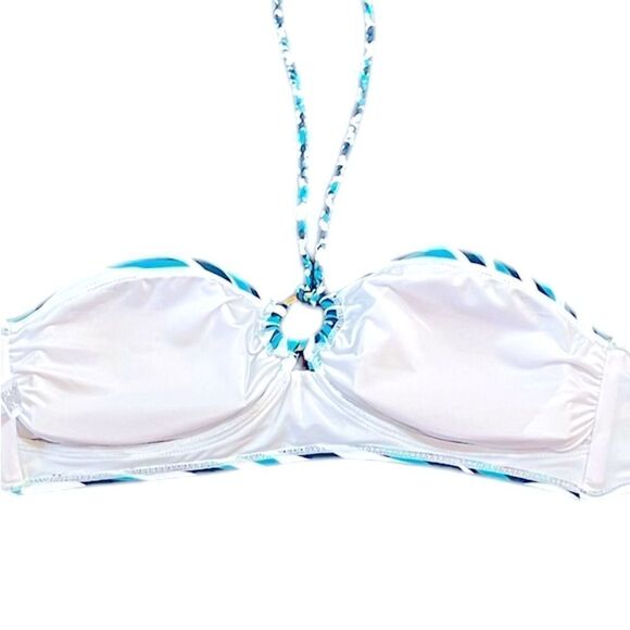 Jaclyn Smith Navy And Turquoise Waves Bandeau Swimsuit Top, Size 10 - Picture 8 of 11